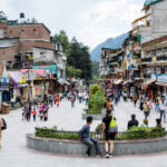 Tourists strolling along Mall Road, Manali